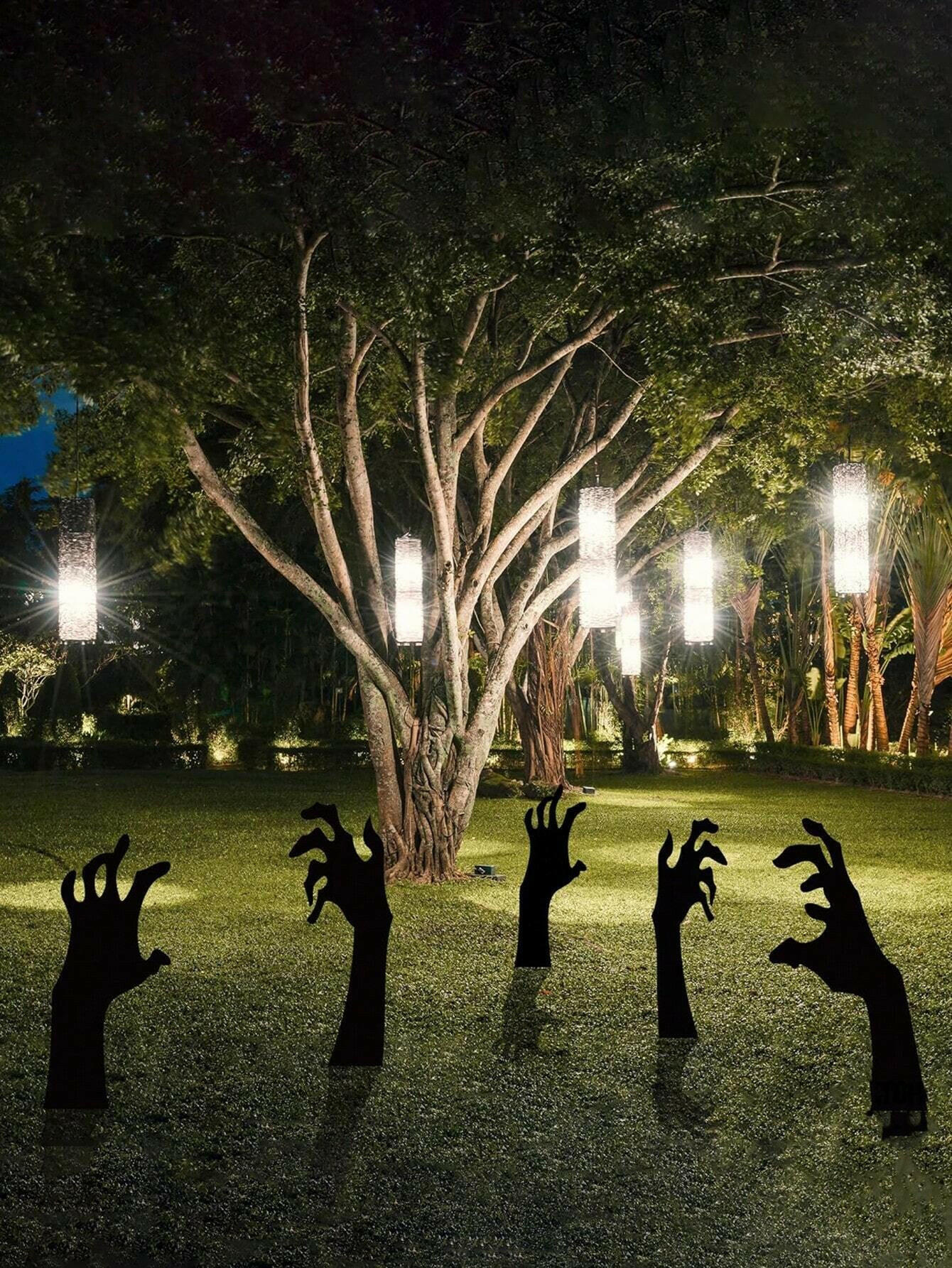 Haunted Yard Essentials – 5PCS Grasping Hand Silhouette Yard Stakes – Creepy Halloween Lawn Decorations for Outdoor Displays