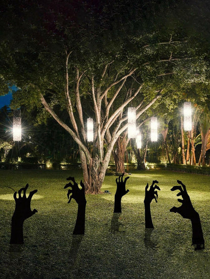 Haunted Yard Essentials – 5PCS Grasping Hand Silhouette Yard Stakes – Creepy Halloween Lawn Decorations for Outdoor Displays