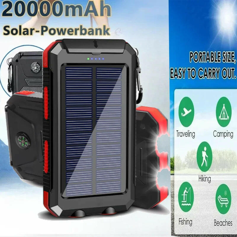30,000mAh Solar Power Bank – Waterproof, Fast-Charging External Battery with SOS Light for iPhone, Samsung, Xiaomi & More
