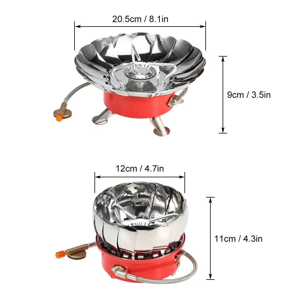 Windproof Piezo Ignition Lotus Gas Stove with Adapter for Camping & Hiking 