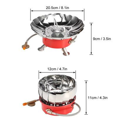 Windproof Piezo Ignition Lotus Gas Stove with Adapter for Camping & Hiking 
