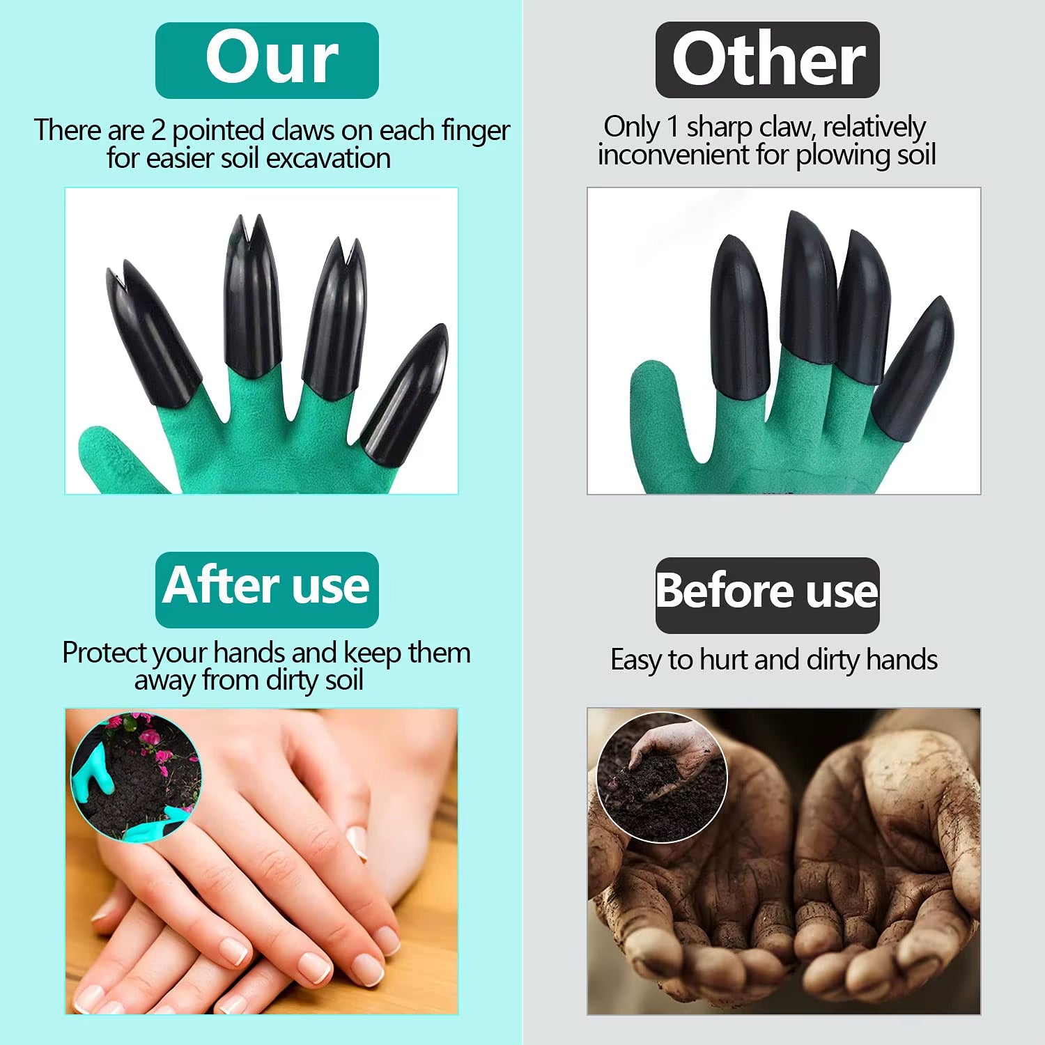 Garden gloves with built-in claws for effortless digging, planting & raking. Waterproof, breathable & protective. Perfect for gardening tasks! Durable & flexible fit.