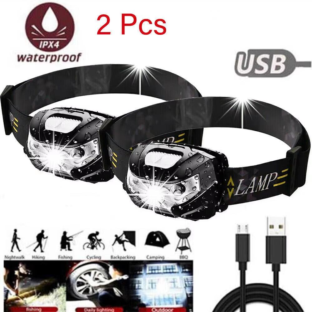 USB Rechargeable LED Headlamp – Waterproof, 3 Modes, 10H Runtime (1/2 Pack) | Built for Outdoor Safety and Hands-Free Convenience.