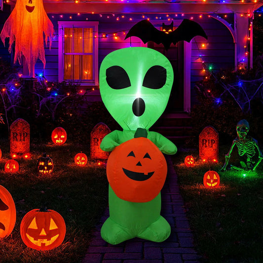 Inflatable Halloween Outdoor Decorations – Alien, Ghost Pumpkin, and Skeleton Dachshund Blow-Up Props for Lawn, Garden, and Party Displays
