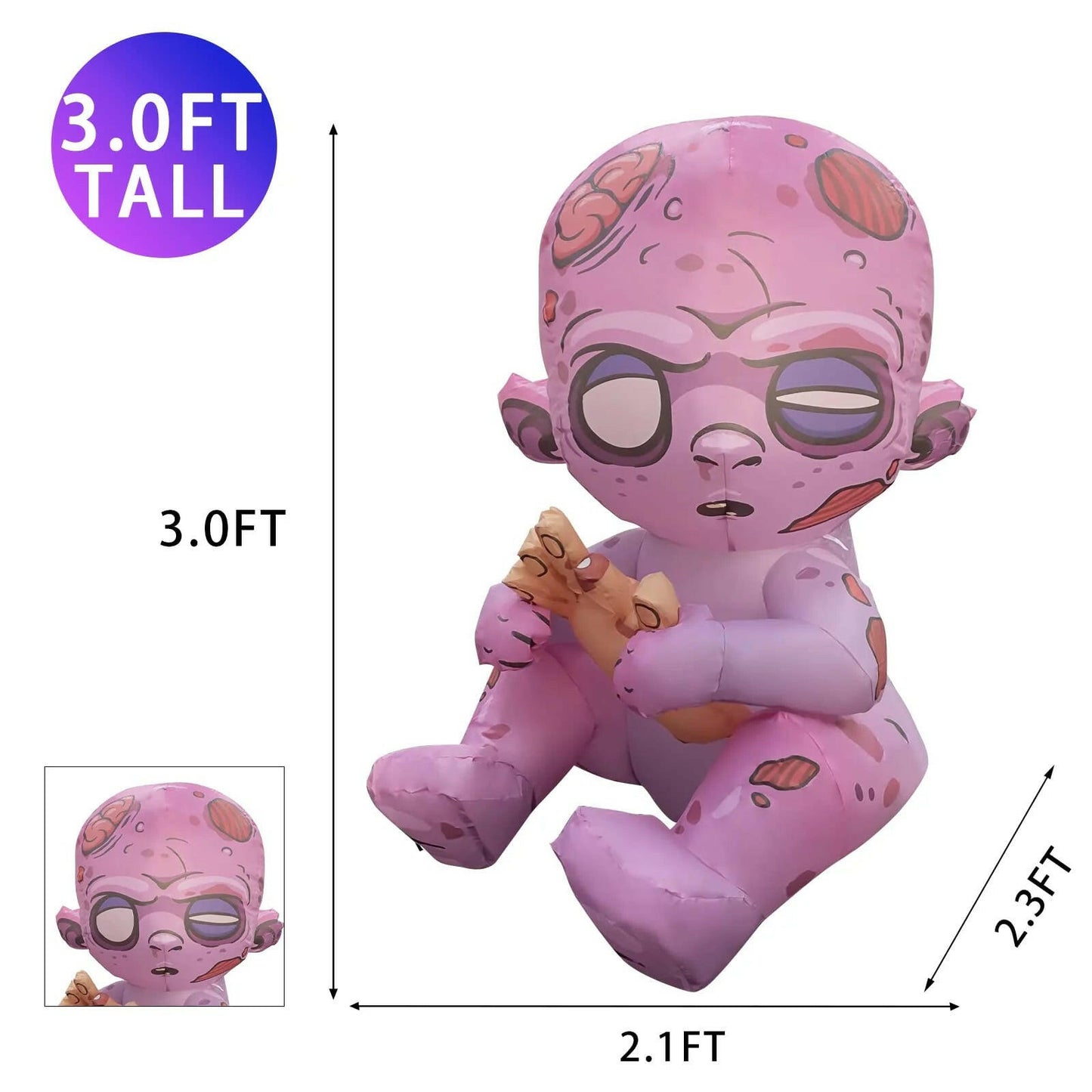 3FT Inflatable Halloween Zombie Baby – LED Blow-Up Decoration for Garden, Lawn, and Indoor Party Displays