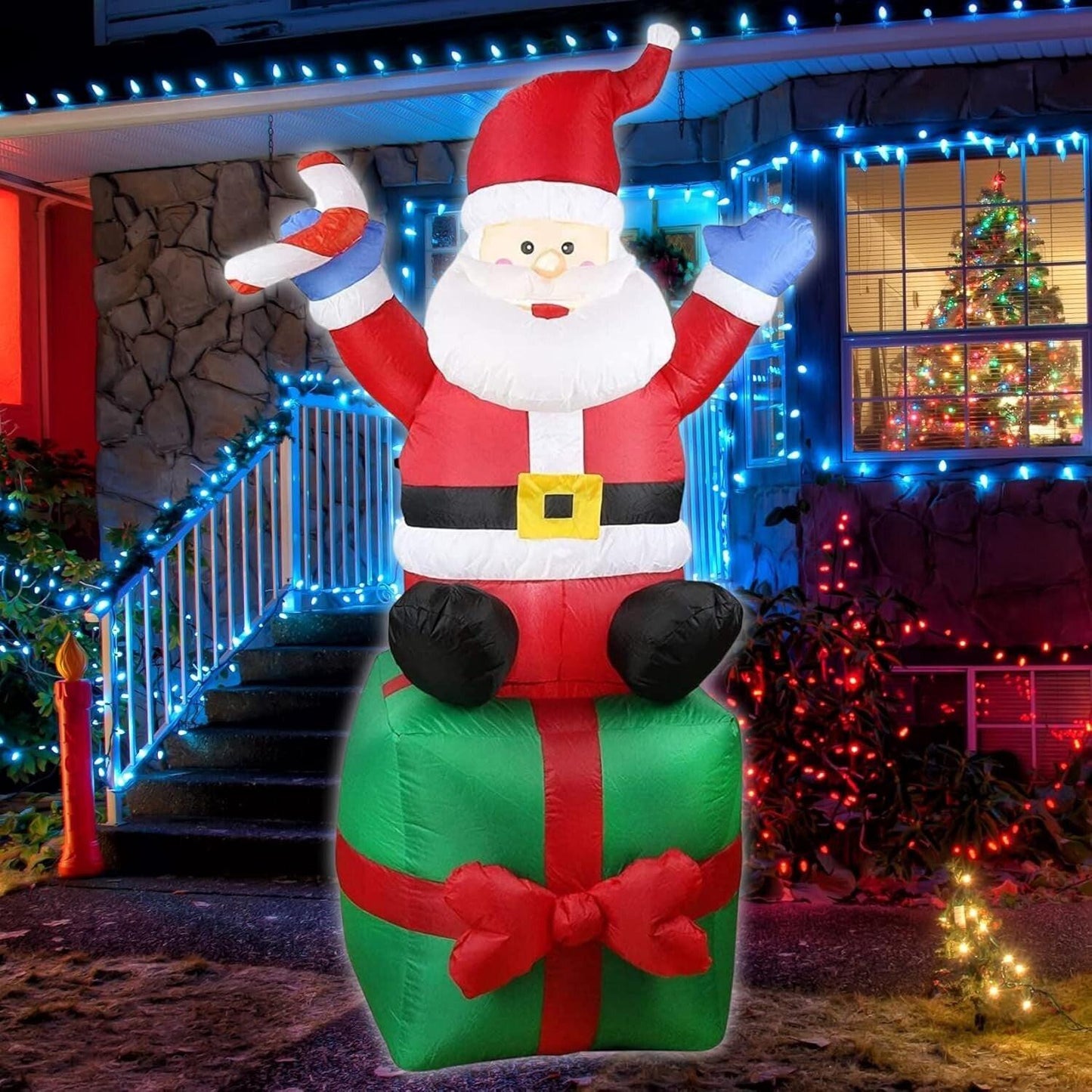 6FT Inflatable Waving Santa with North Pole Sign – LED‑Lit Holiday Yard Decoration.