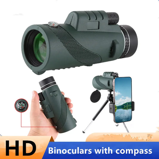 Discover the Great Outdoors with the 40X60 HD Professional Telescope Compass Monocular – Powerful, Waterproof, and Compact for All Your Adventures!