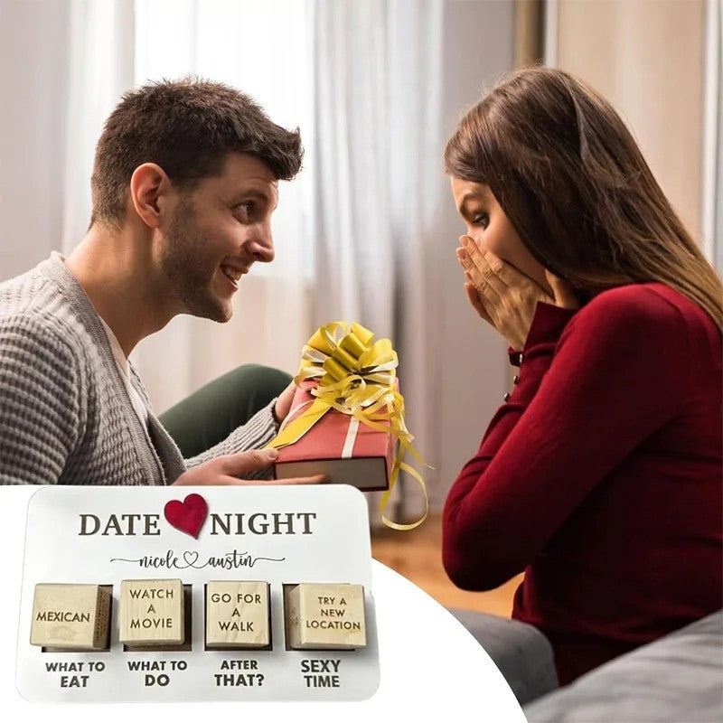 Cozy date night idea featuring unique wooden dice for fun and memorable moments