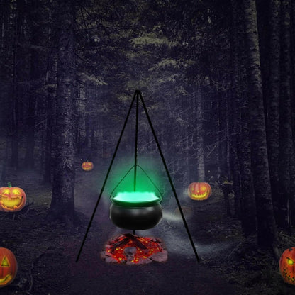 Hanging Witch Cauldron Candy Bucket with Tripod – Light-Up Halloween Prop for Indoor & Outdoor Decor