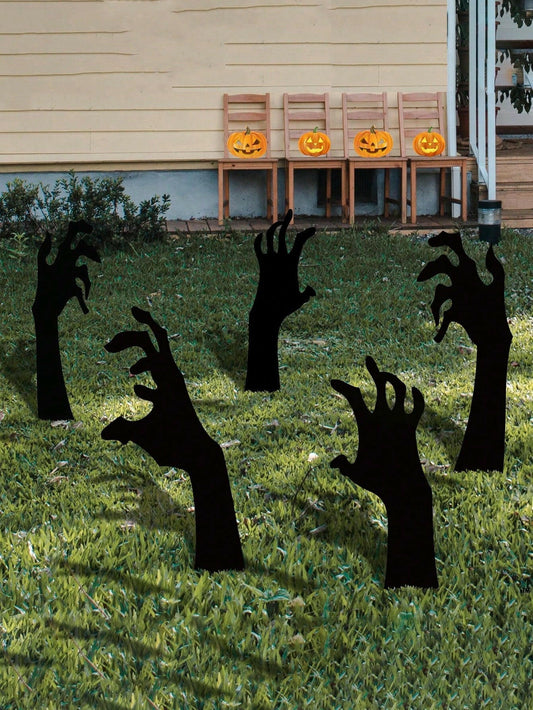 Haunted Yard Essentials – 5PCS Grasping Hand Silhouette Yard Stakes – Creepy Halloween Lawn Decorations for Outdoor Displays