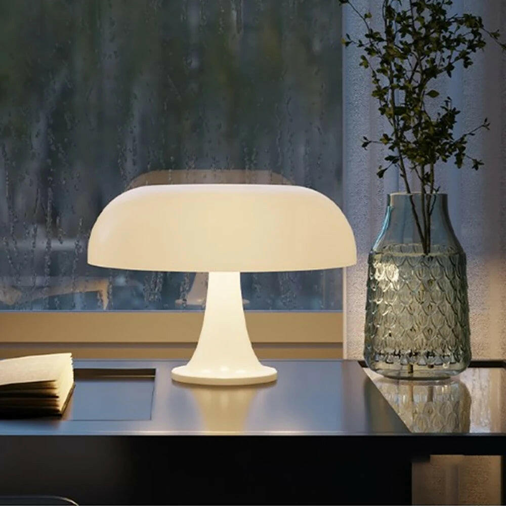 Mushroom Table Lamp - Modern Danish Design for Your Bedroom or Living Space - Eye-Catching Orange Accent Lighting.