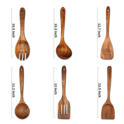 8-Piece Wooden Cooking Utensil Set | Natural Teak Kitchen Tools.