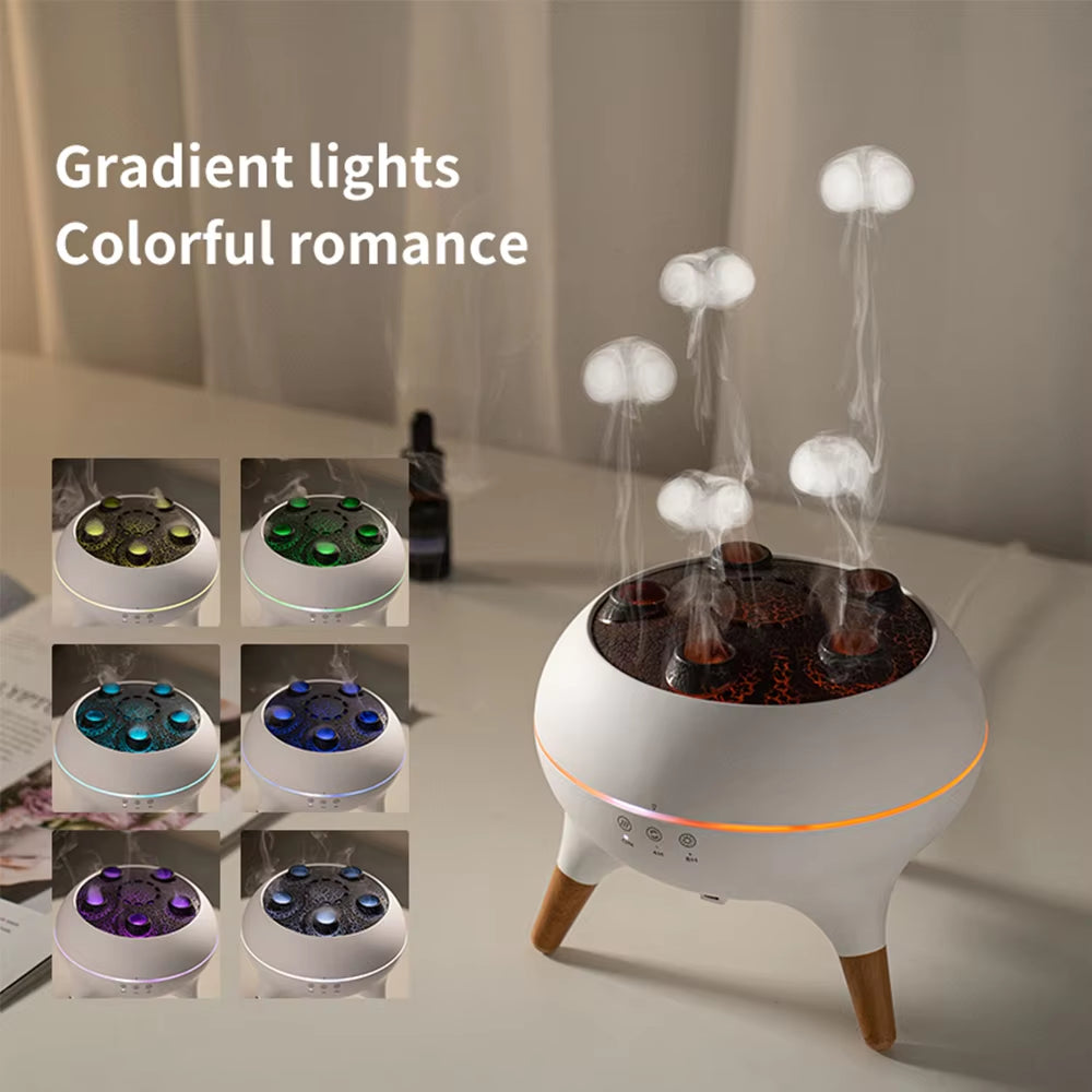 Dynamic Jellyfish Spray Air Humidifier with mist & flame effects, remote control & essential oil diffusion. Perfect for relaxation, wellness & home ambiance!