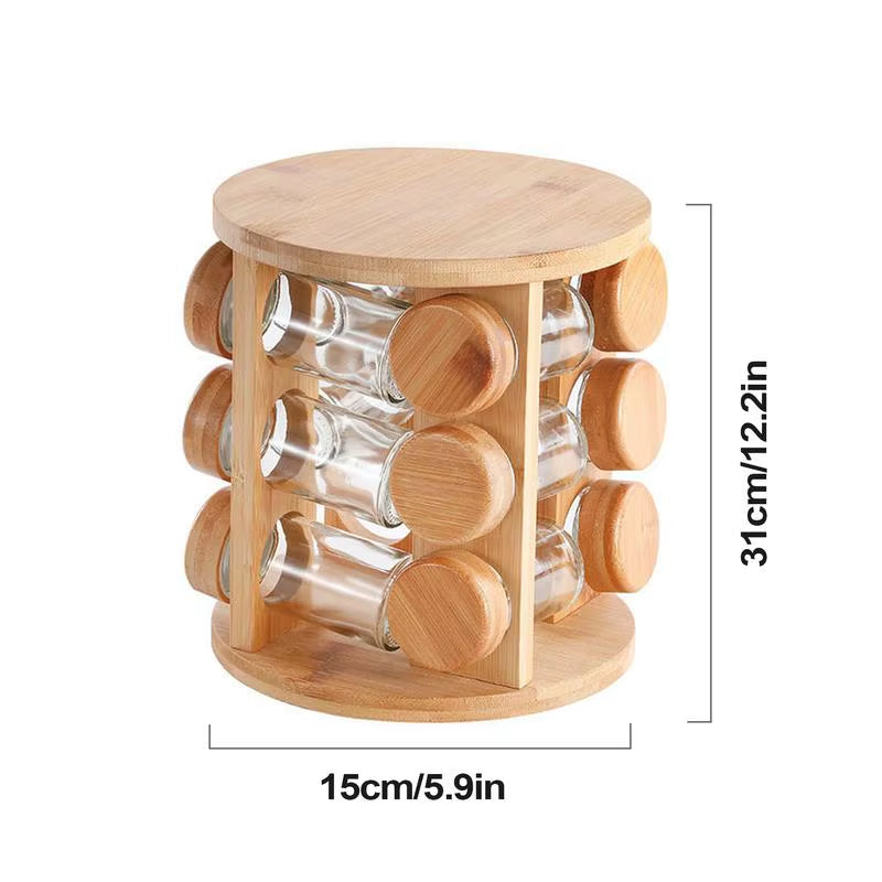 Wooden Seasoning Rack Condiment Jar Holder for Kitchen Rotating Salt Container Storage Shelf for Pepper Jars Condiment Box Rack