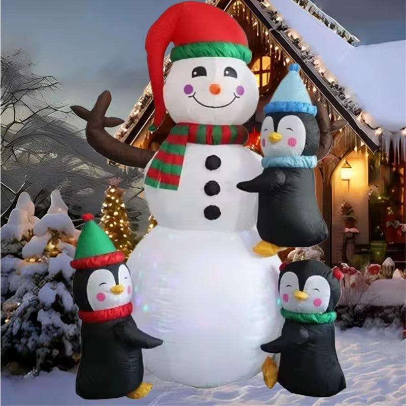 6FT Light-Up Christmas Inflatable – Hugging Penguins & Snowman | Outdoor Holiday Yard Decoration.