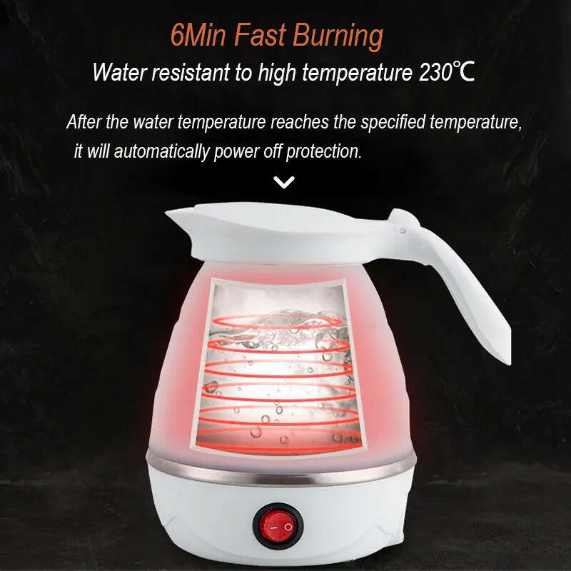 Foldable Portable Electric Teapot Water Heater - 600ML Travel Kettle for Household Use, 220V Kitchen Appliance.