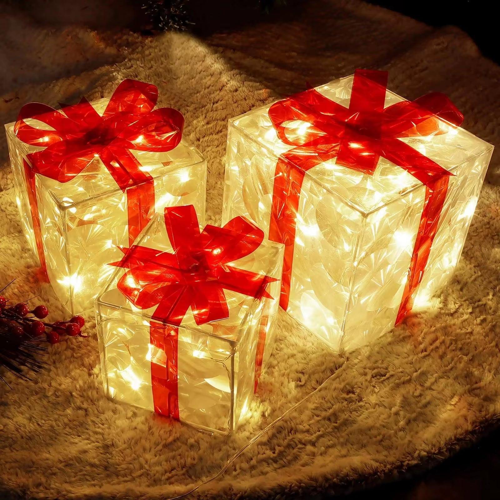 Illuminated Christmas Gift Box – 100 LED Snowflake Décor Accent.