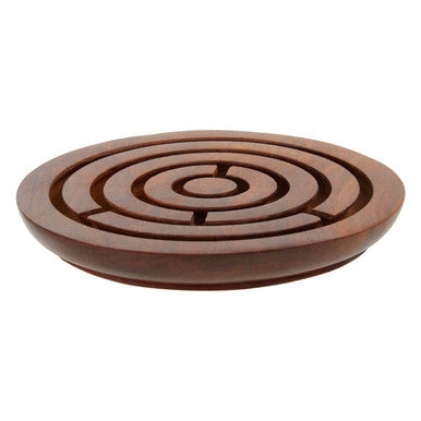 Made in the UK Round Sheesham Wood Labyrinth – Hand‑Carved Puzzle & Decor
