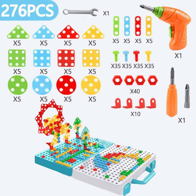 Build, Screw & Create – Kids Electric Drill Toy Set with Puzzle Blocks for STEM Learning (Ages 3–6).