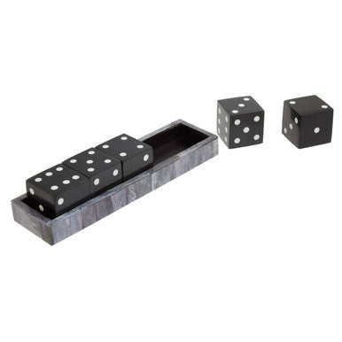 Grey Bone Dice Set with Black Dice.