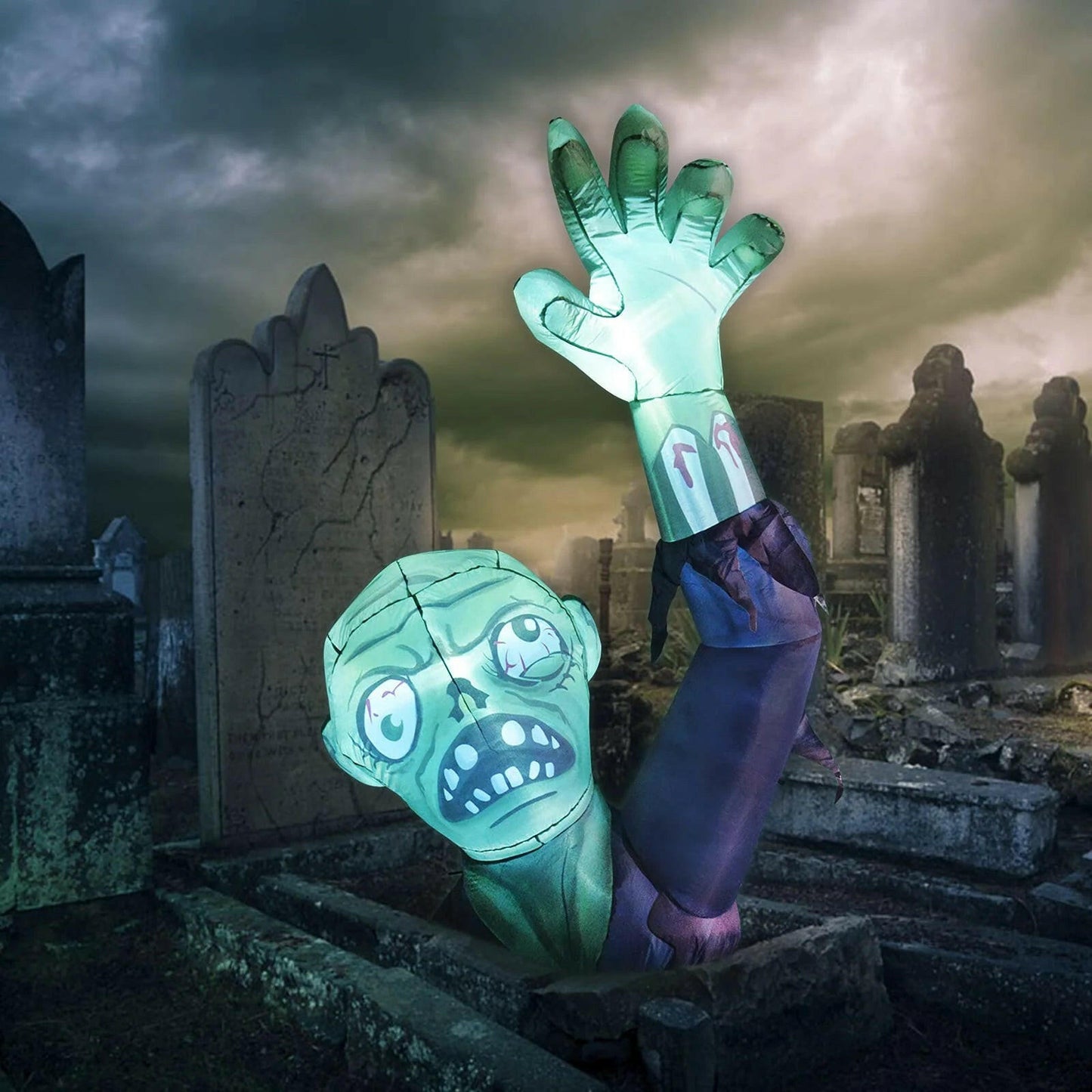 6 Feet High Halloween Inflatable Terror Green Zombies Raise Hands Blow up Yard Decoration Clearance with LED Lights Built-In for Holiday/Party/Yard/Garden
