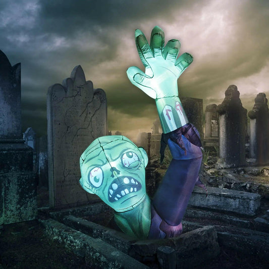 6 Feet High Halloween Inflatable Terror Green Zombies Raise Hands Blow up Yard Decoration Clearance with LED Lights Built-In for Holiday/Party/Yard/Garden
