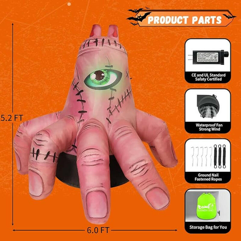 6FT Inflatable Halloween Giant Hand – LED Blow-Up Decoration for Garden, Lawn, and Indoor Displays