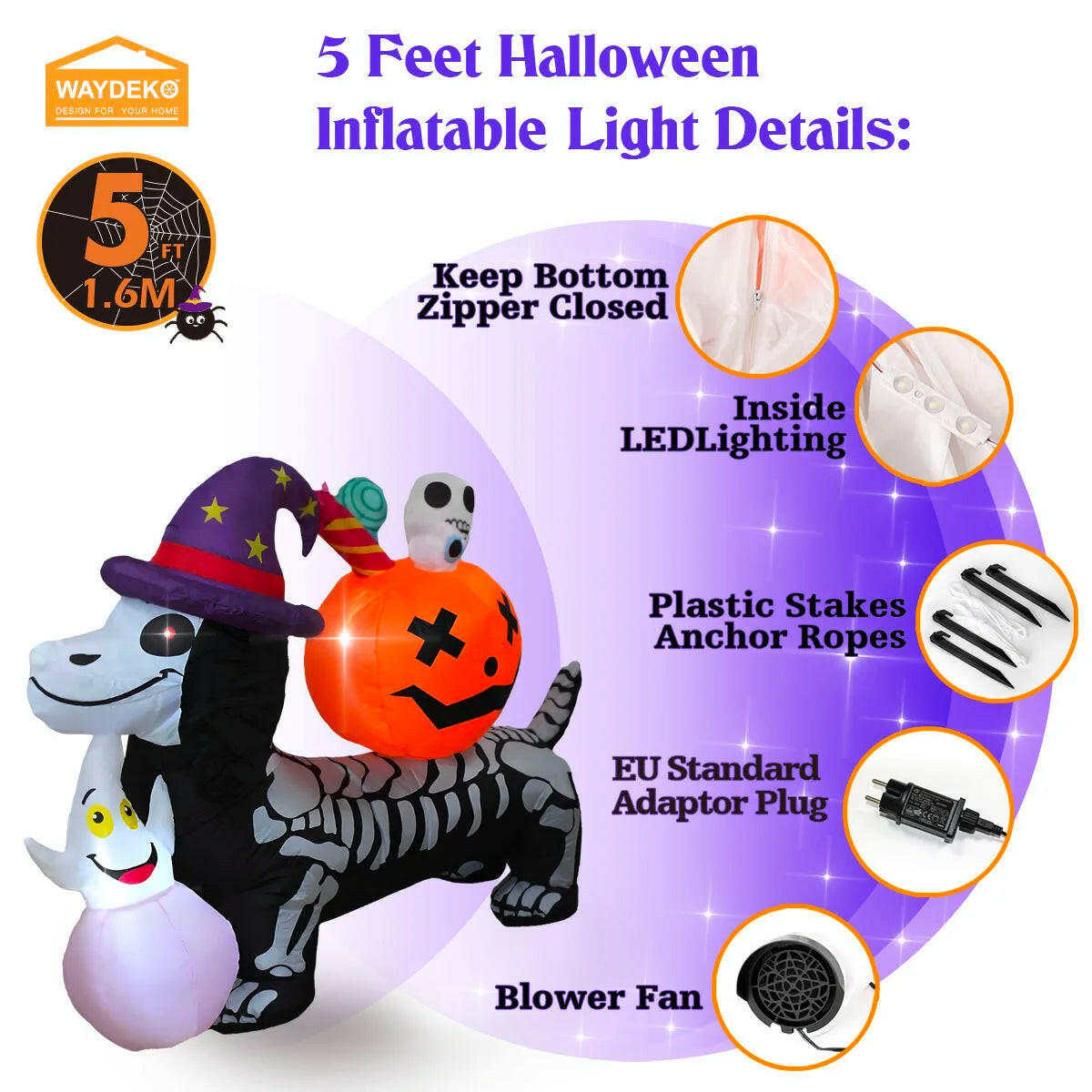 Inflatable Halloween Outdoor Decorations – Alien, Ghost Pumpkin, and Skeleton Dachshund Blow-Up Props for Lawn, Garden, and Party Displays