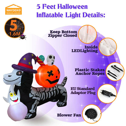 Inflatable Halloween Outdoor Decorations – Alien, Ghost Pumpkin, and Skeleton Dachshund Blow-Up Props for Lawn, Garden, and Party Displays