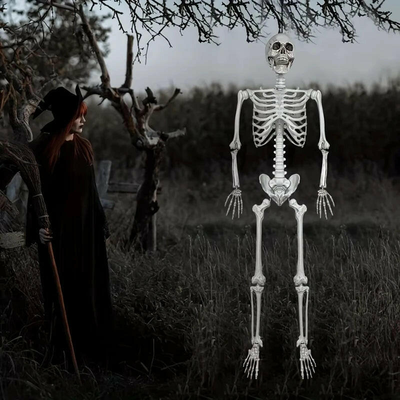 90CM Poseable Human Skeleton – Hanging Halloween Prop for Haunted House & Garden Décor