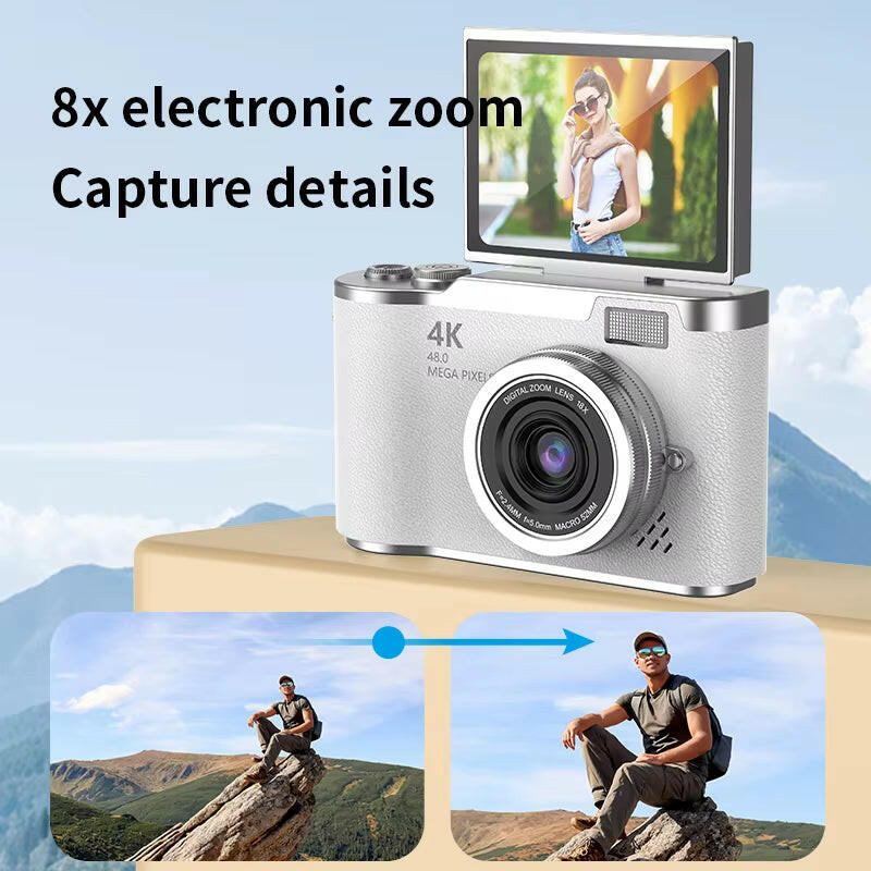 Capture Every Moment: 4K CCD Digital Camera with 48MP, 8X Zoom, 180° Flip Screen & Free 32GB Card!.