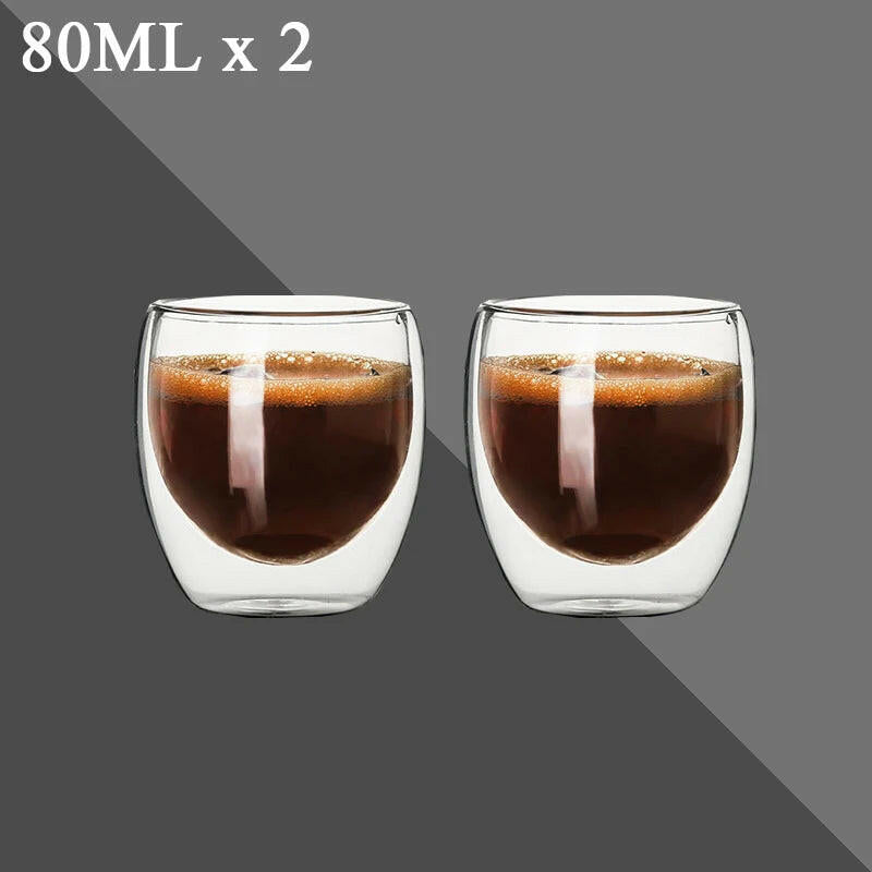 80ML Double Wall Shot Glass Cups - Set of 2-12, Handmade, Heat Resistant, Ideal forEspresso, Tea, Whisky, or a nice hot toddy.
