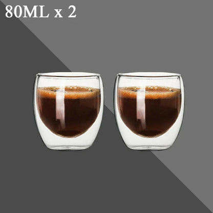 80ML Double Wall Shot Glass Cups - Set of 2-12, Handmade, Heat Resistant, Ideal forEspresso, Tea, Whisky, or a nice hot toddy.