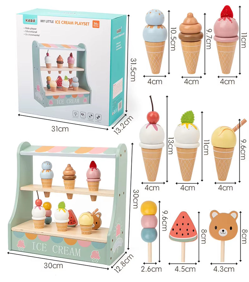 Wooden Afternoon Tea Set Toy | 9-Piece Ice Cream Role Play.
