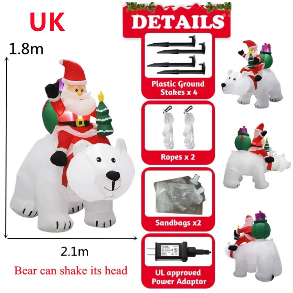 2.1M Inflatable Santa Riding Polar Bear – Christmas LED-Lit Decoration for Indoor & Outdoor Display | Plug-In, Freestanding.