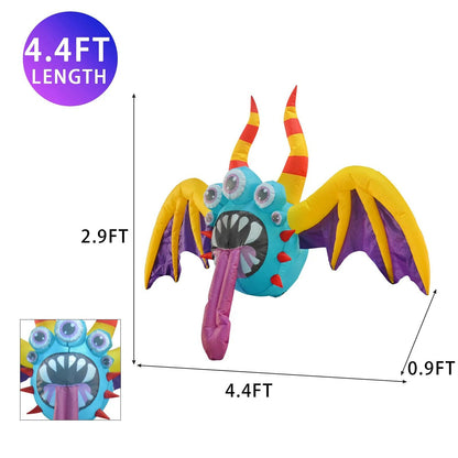 4.4FT Inflatable Halloween Hanging Bat with Giant Wings & Five Eyes – LED Blow-Up Decoration for Garden, Porch, and Party Displays