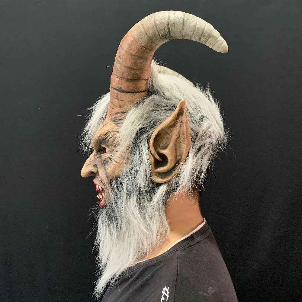 Krampus Demon Halloween Mask – Latex Horror Cosplay with Sheep Horns