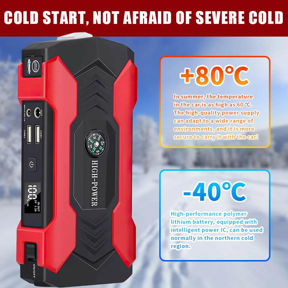 Portable Car Jump Starter and Power Bank with LED Flashlight (28000mAh 600A 12V).