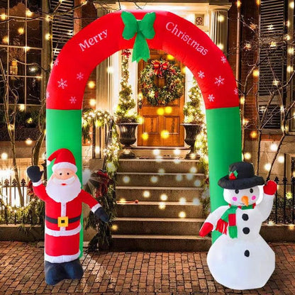 8FT Inflatable Christmas Archway – Santa & Snowman LED-Lit Outdoor Decoration | Freestanding Entrance Display for Garden, Mall & Events.