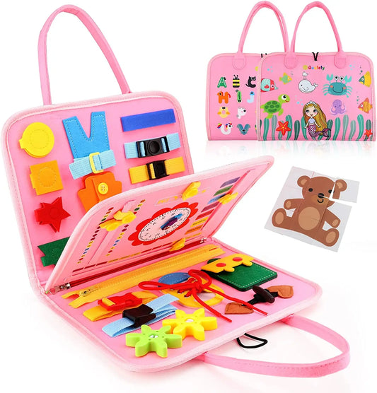 Montessori Busy Board – Sensory Learning Toy with 16 Activities for Toddlers & Preschoolers