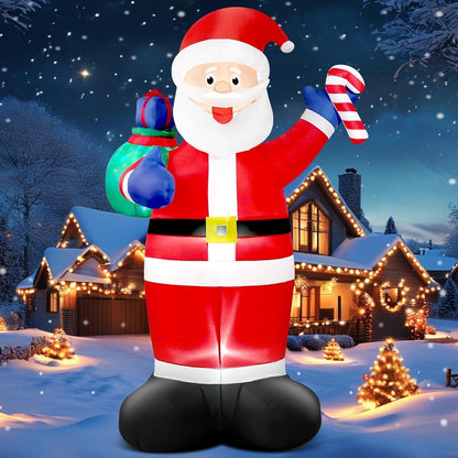 8FT Giant Christmas Inflatable Santa with Flashing Gift Bag – IP44 Weatherproof Outdoor Decoration for Lawn, Garden & Holiday Parties.