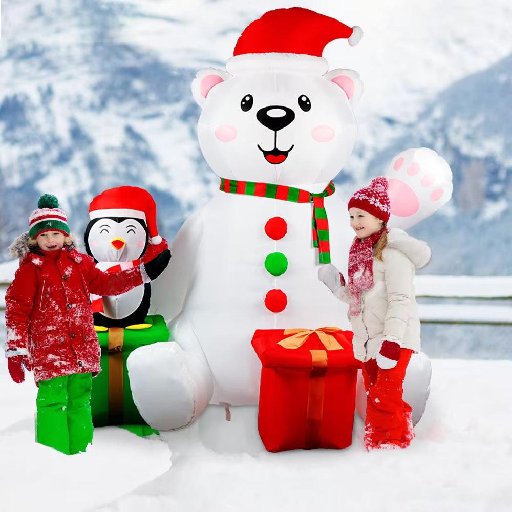 6FT Polar Bear & Penguin Christmas Inflatable – LED-Lit Outdoor Decoration with Gift Boxes | Waterproof, Self-Inflating.