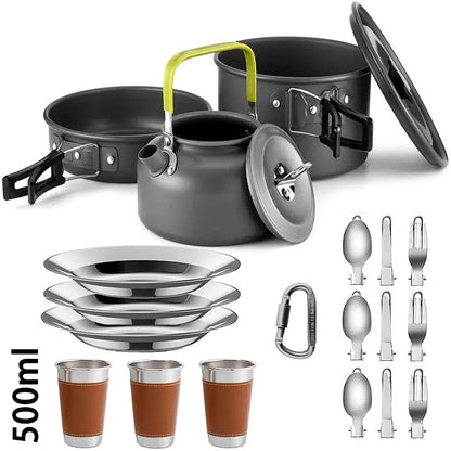 Ultralight Camping Cookware Set – Non‑Stick Aluminum Pot, Pan & Kettle for Outdoor Cooking & Hiking.
