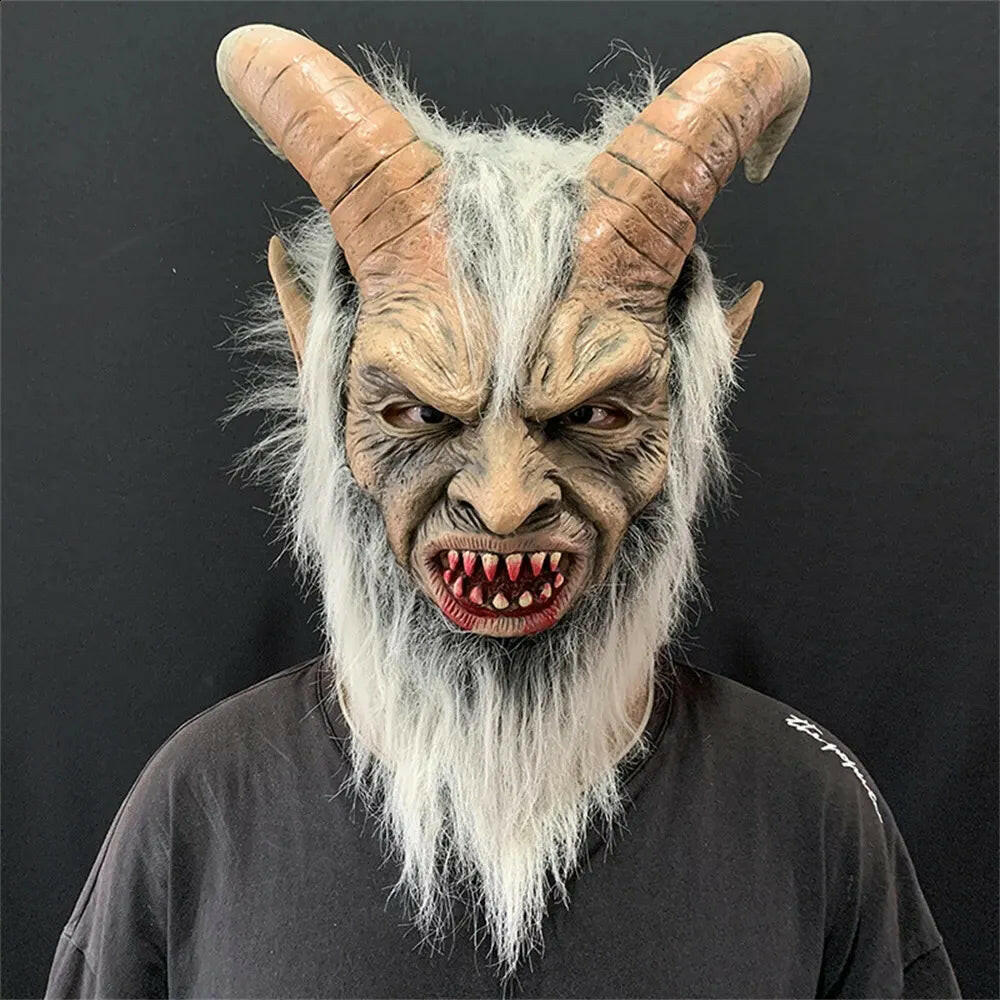 Krampus Demon Halloween Mask – Latex Horror Cosplay with Sheep Horns
