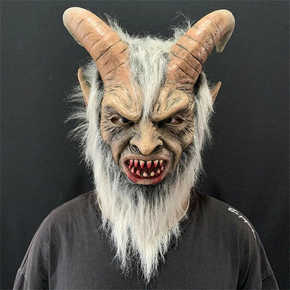 Krampus Demon Halloween Mask – Latex Horror Cosplay with Sheep Horns