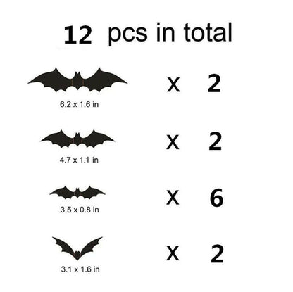 2025 3D Black PVC Bat Wall Stickers – 12-Piece Halloween Set for DIY Haunted Decor & Party Atmosphere