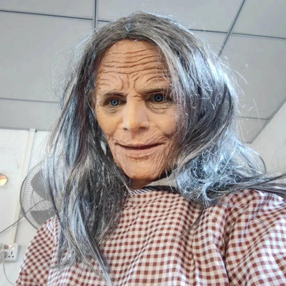 Halloween White-Haired Old Lady Latex Mask Movable Jaw Rave Party Horror Granny Witch Mask Lifelike Granny Cosplay Costume Props 240830