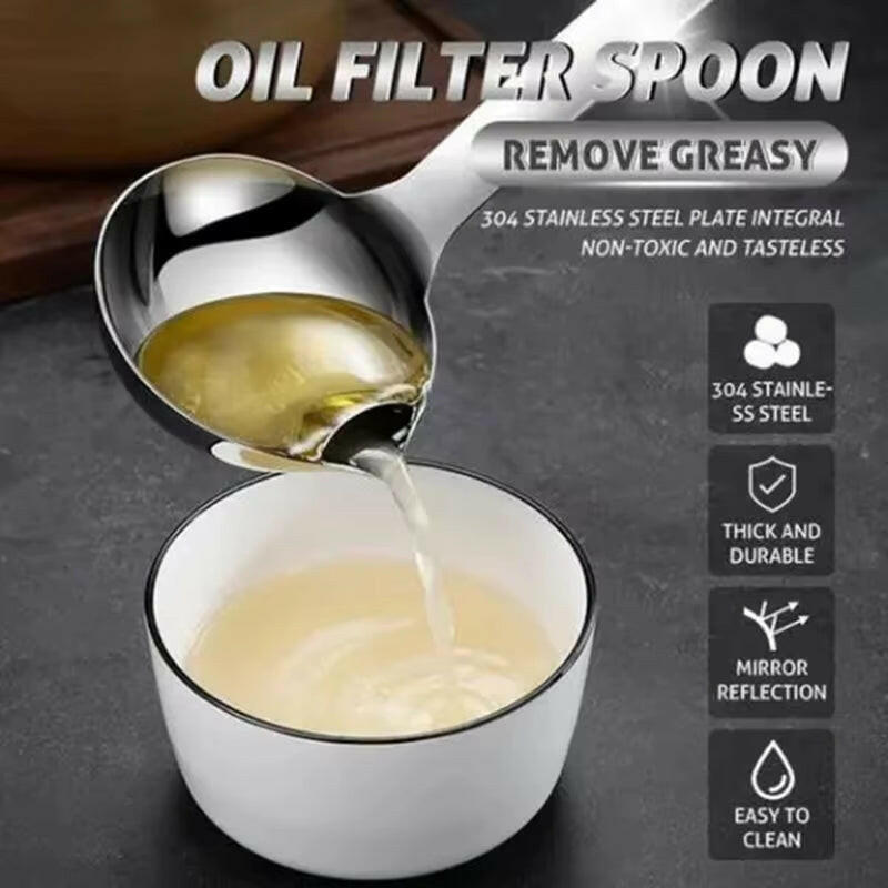 Premium Stainless Steel Oil Separator Ladle - Heavy-Duty, Long Handle, Dishwasher Safe - Ideal for Home & Professional Chefs!.