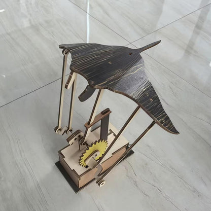 Wooden kinetic sculpture – manta ray with bionic swimming motion