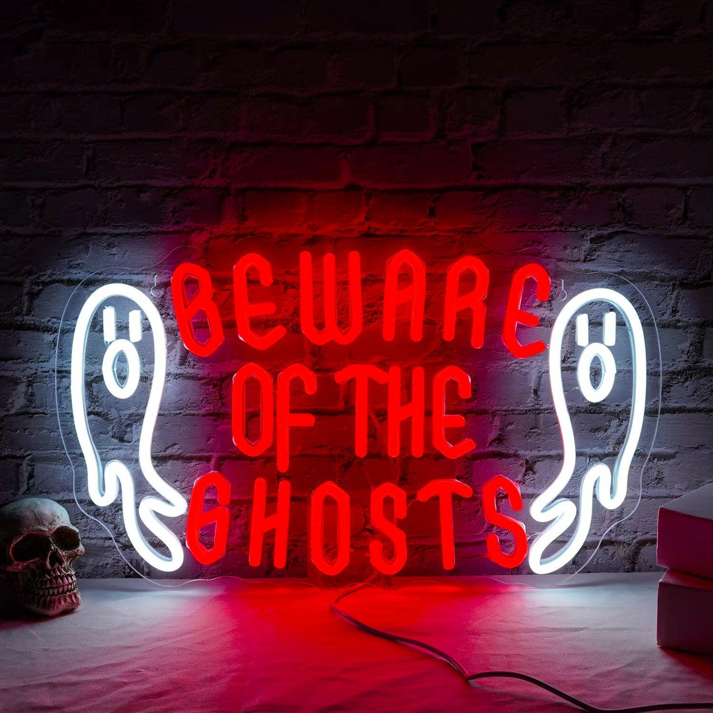 2025 “Beware of Ghosts” Neon Sign – LED Wall Light for Halloween Bedroom, Bar & Party Decor (USB Powered)